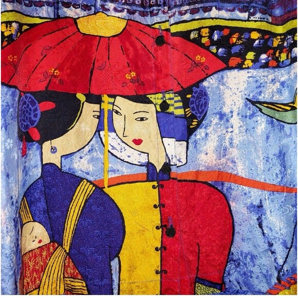 Chico’s Design Blue 100% Silk Asian Geisha Girl Frog Knot 1 M - Picture 3 of 7